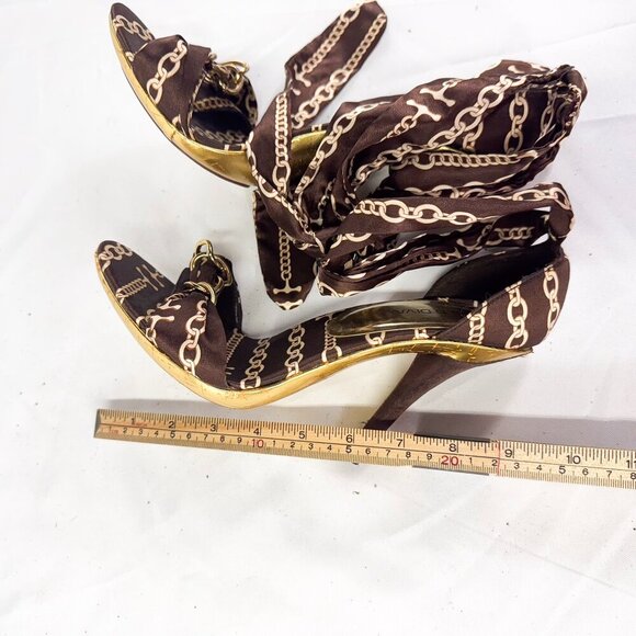 BEAUTIFUL BROWN SATIN WRAP HEELS SIIZE 7 - Picture 5 of 6